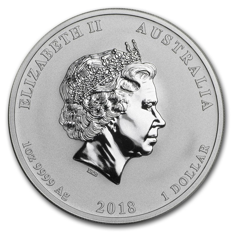 Серебряная монета Австралии "Дракон и тигр" 2018 г.в., 31,1 г чистого серебра (Проба 0,9999)