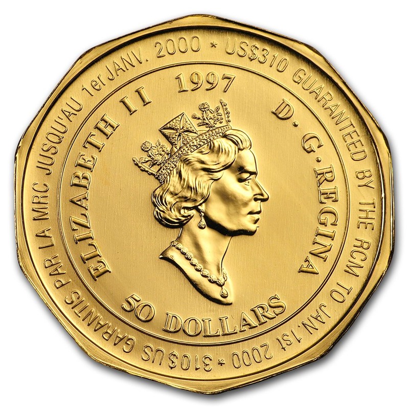 Золотая монета Канады "Королевская канадская конная полиция" 1997 г.в., 31,1 г чистого золота (Проба 0,9999)