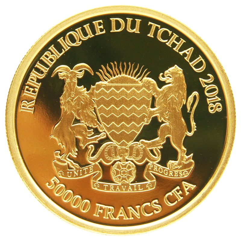 Золотая монета Чада «Мандала. Лев» 2018 г.в., 31.1 г чистого золота (проба 0.9999)