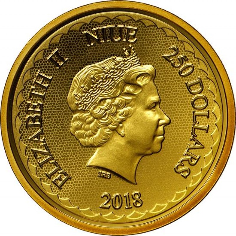 Золотая монета Ниуэ «Два Дракона» 2018 г.в., 31.1 г чистого золота (проба 0.9999)