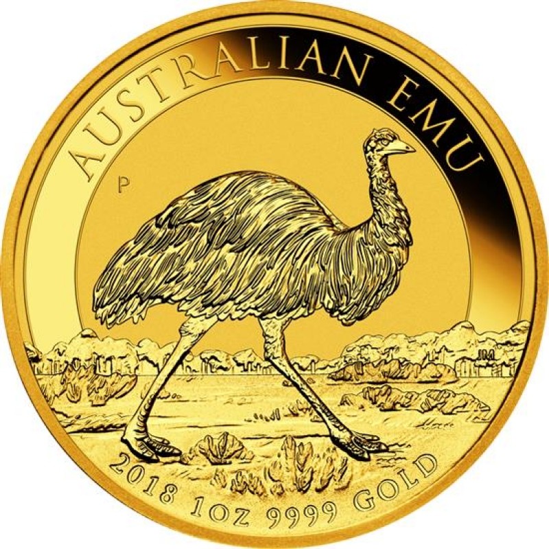 Золотая монета Австралии «Страус Эму» 2018 г.в., 31.1 г чистого золота (проба 0.9999)