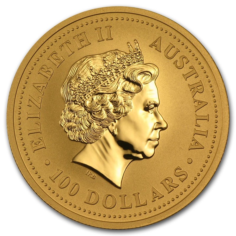 Золотая монета Австралии Лунар I - Год Кролика, 1999 г.в., 31,1 г чистого золота (Проба 0,9999)