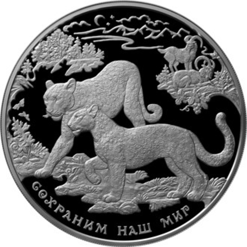 Серебряная монета России "Переднеазиатский леопард" 2011 г.в., 1000 г чистого серебра (Проба 0,925)