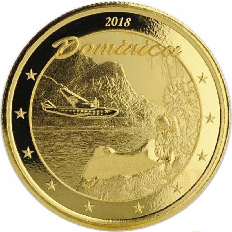 Золотая монета Доминики "Остров Нетронутой Природы" 2018 г.в., 31,1 г чистого золота (Проба 0,9999)