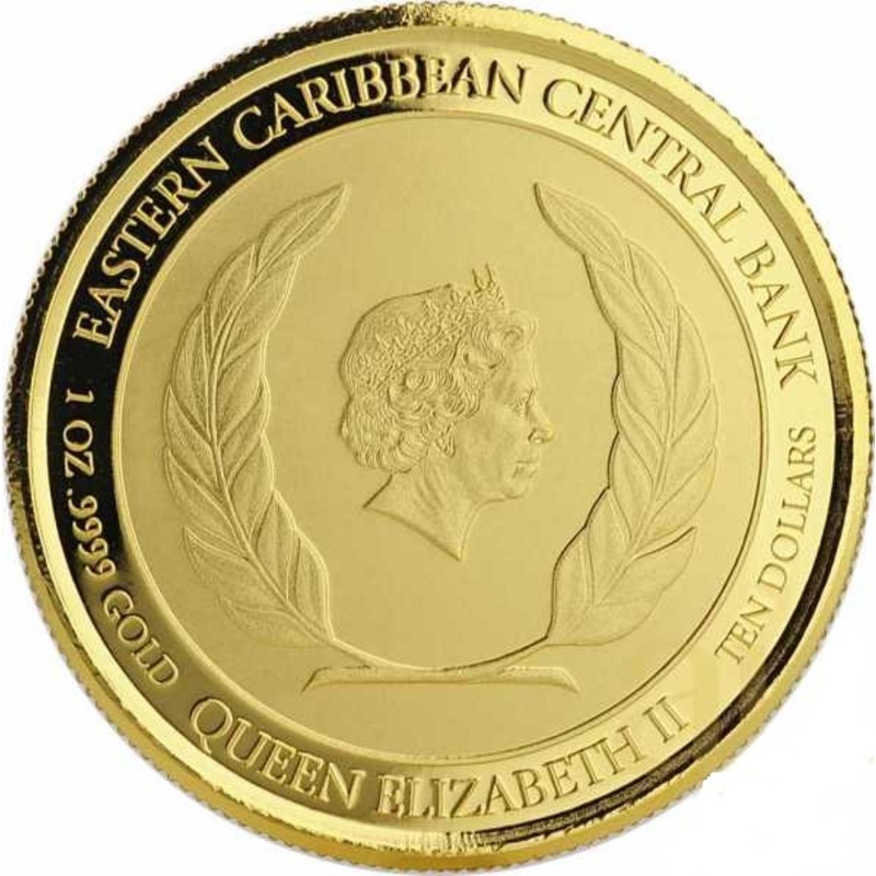 Золотая монета Доминики "Остров Нетронутой Природы" 2018 г.в., 31,1 г чистого золота (Проба 0,9999)