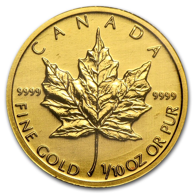 Золотая монета Канады "Кленовый лист", 3,11 г чистого золота (Проба 0,9999)