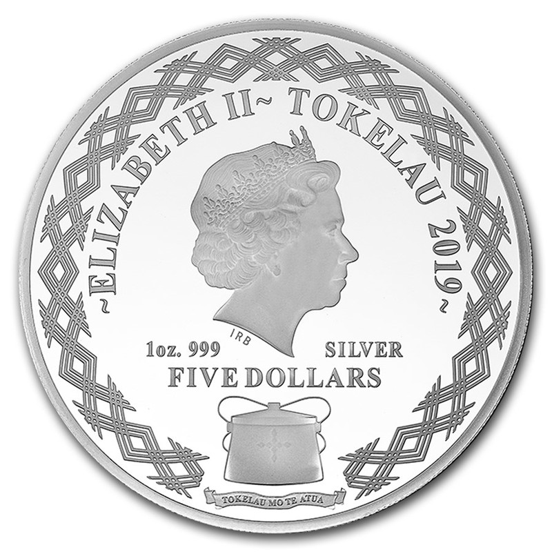 Серебряная монета Токелау "Зеркало. Год Свиньи." 2019 г.в., 31,1 г чистого серебра (Проба 0,999)