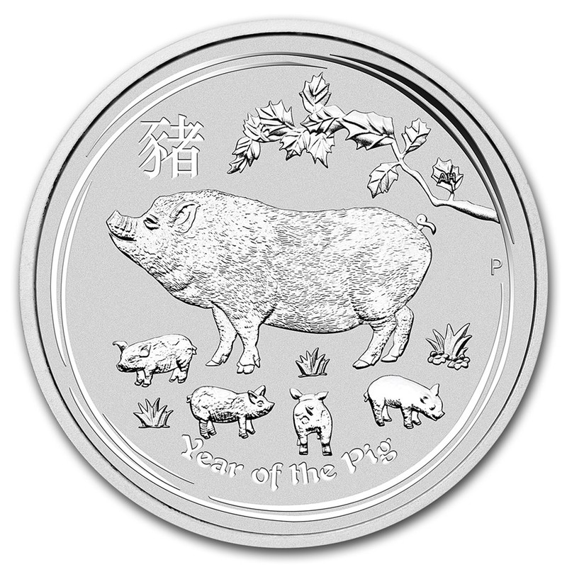Серебряная монета Австралии "Год Свиньи" 2019 г.в., 62,2 г чистого серебра (Проба 0,9999)