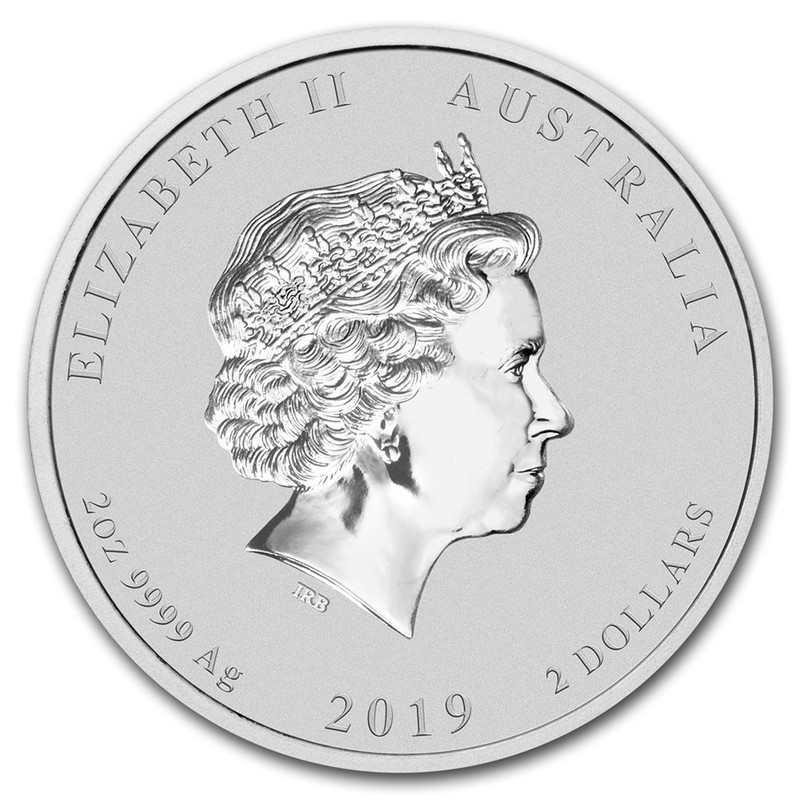 Серебряная монета Австралии "Год Свиньи" 2019 г.в., 62,2 г чистого серебра (Проба 0,9999)