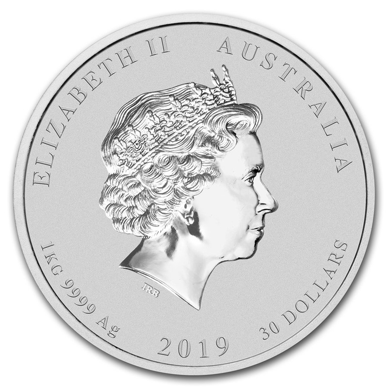 Серебряная монета Австралии "Год Свиньи" 2019 г.в., 1000 г чистого серебра (Проба 0,9999)