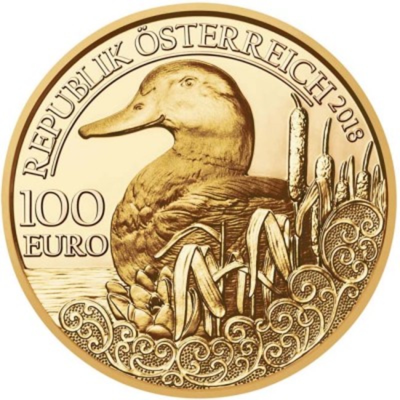 Золотая монета Австрии «Кряква» 2018 г.в., 16 г чистого золота (проба 0.986)
