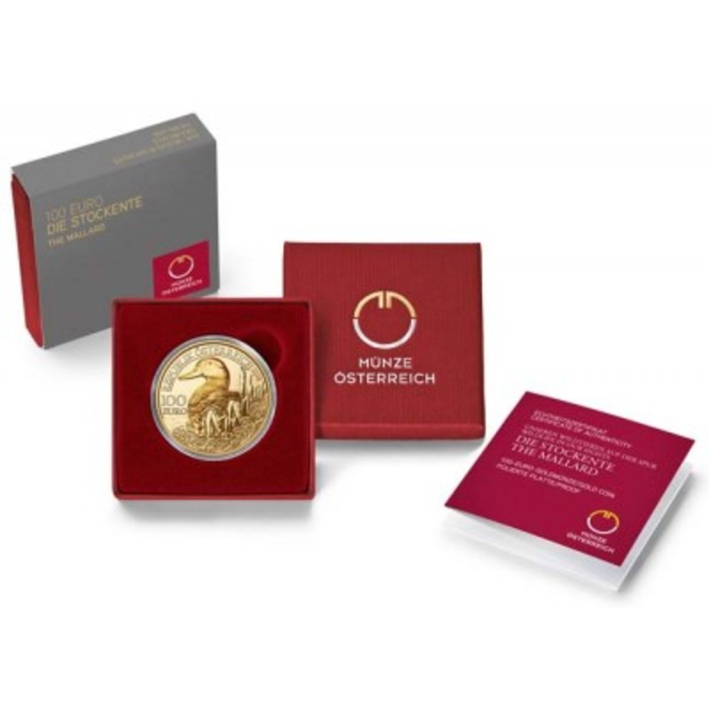 Золотая монета Австрии «"Дикая природа. Кряква" 2018 г.в., 16 г чистого золота (проба 0.986)