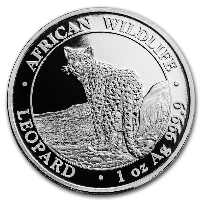 Серебряная монета Сомали "Леопард" 2018 г.в., 31,1 г чистого серебра (Проба 0,9999)