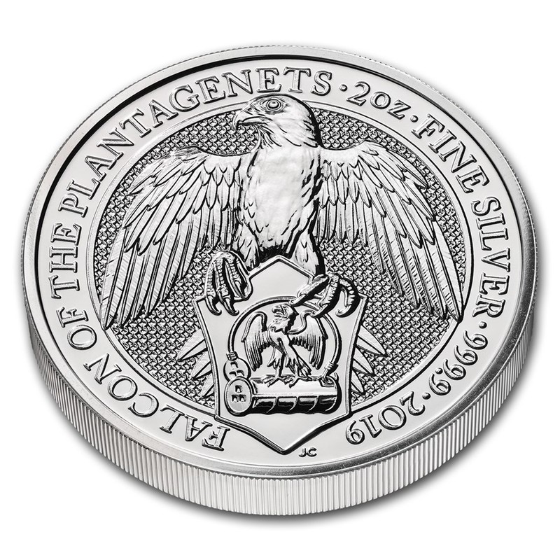 Серебряная монета Великобритании «Сокол Плантагенетов" 2019 г.в., 62.2 г чистого серебра (проба 0.9999)