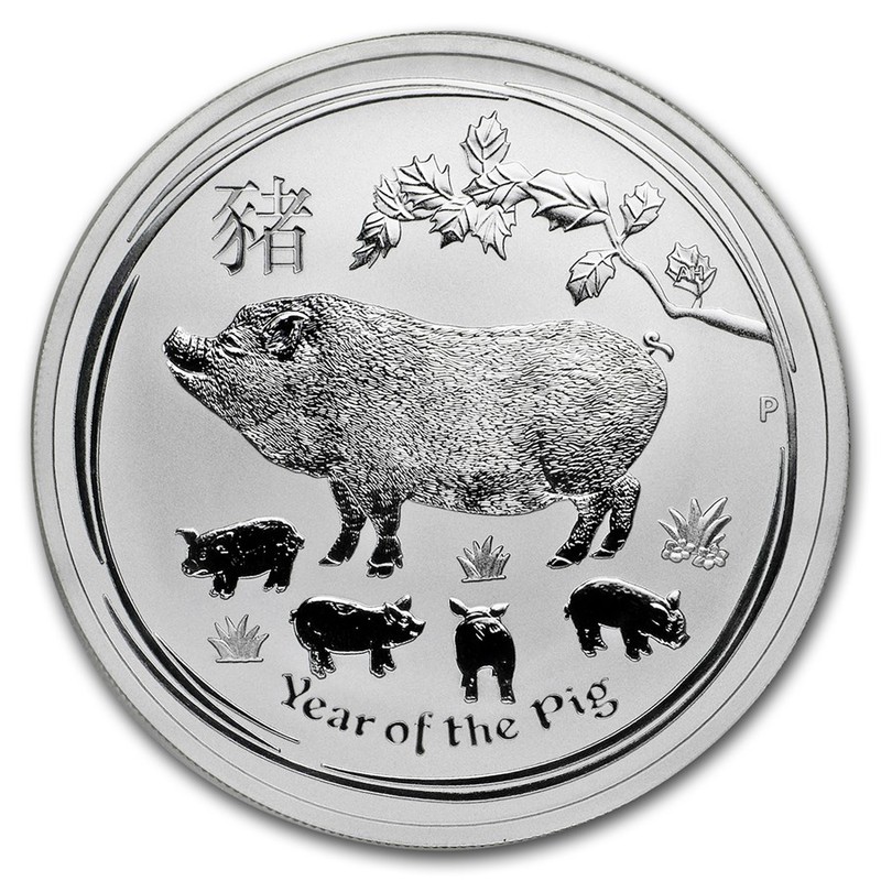 Серебряная монета Австралии "Год Свиньи" 2019 год, 31,1 г чистого серебра (Проба 0,999)