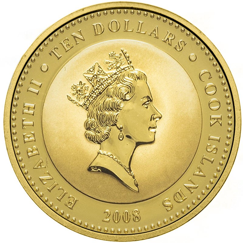 Золотая монета Островов Кука "Любовь драгоценна" 2008 г.в., 7.78 г чистого золота (Проба 0,999)
