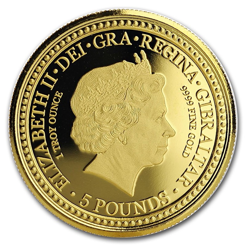 Золотая монета Гибралтара "Королевский герб Англии" 2018 г., 31,1 г чистого золота (Проба 0,9999)