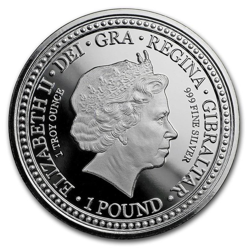 Серебряная монета Гибралтара "Королевский герб Англии" 2018 г.в., 31,1 г чистого серебра (Проба 0,999)
