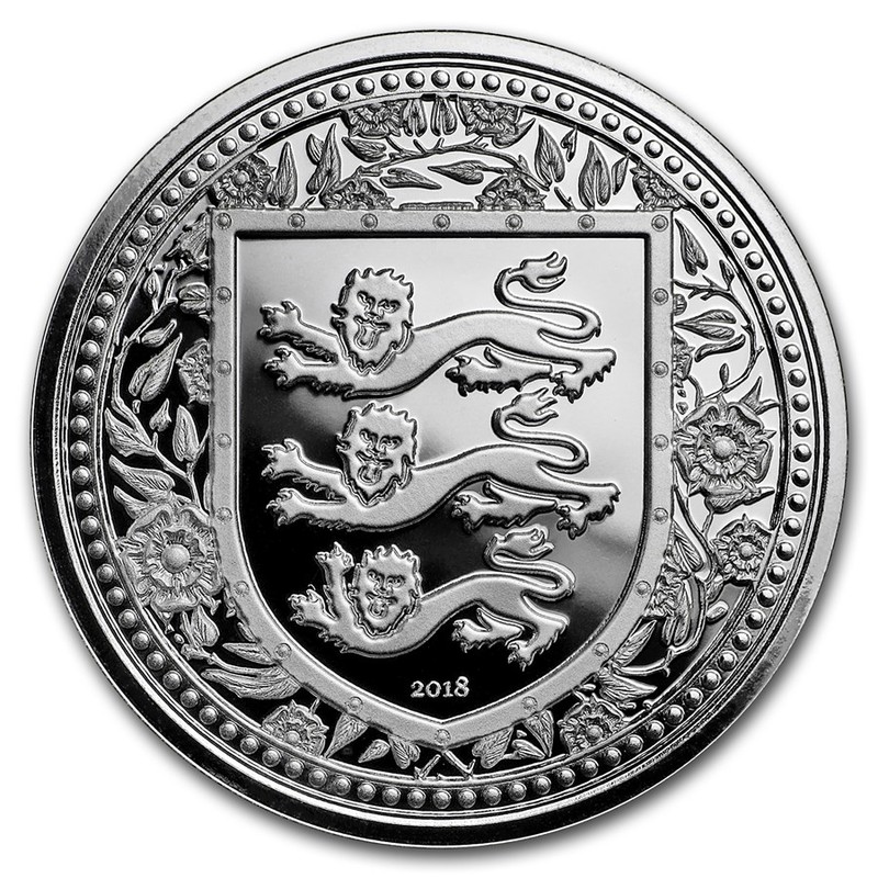 Серебряная монета Гибралтара "Королевский герб Англии" 2018 г.в., 31,1 г чистого серебра (Проба 0,999)