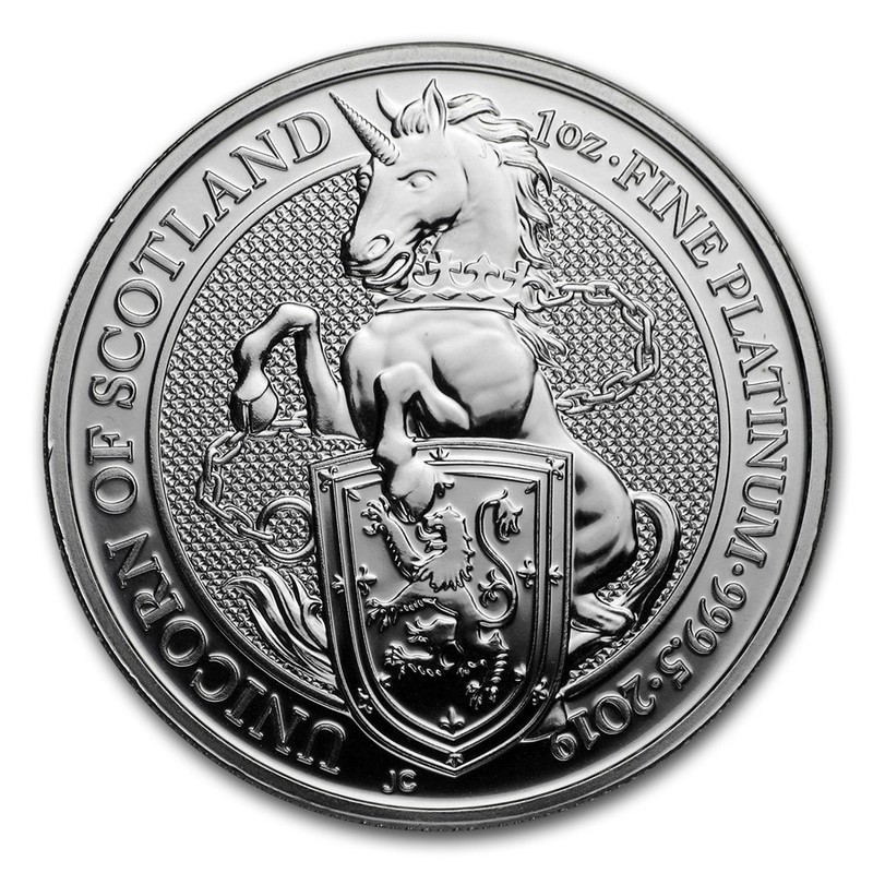 Платиновая инвестиционная монета Великобритании - Единорог, 2019г.в., 31.1 г чистой платины (проба 0,9995)