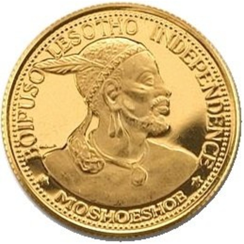 Золотая монета Лесото "Обретение независимости" 1 малоти 1966 г.в., 3,66 чистого золота (Проба 0,917)