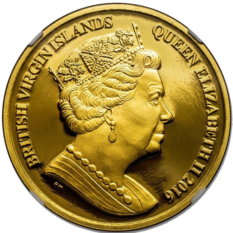 Золотая монета Британских Виргинских островов "Ангел-хранитель" 2016 г.в., 31.1 г чистого золота (Проба 0,9999)