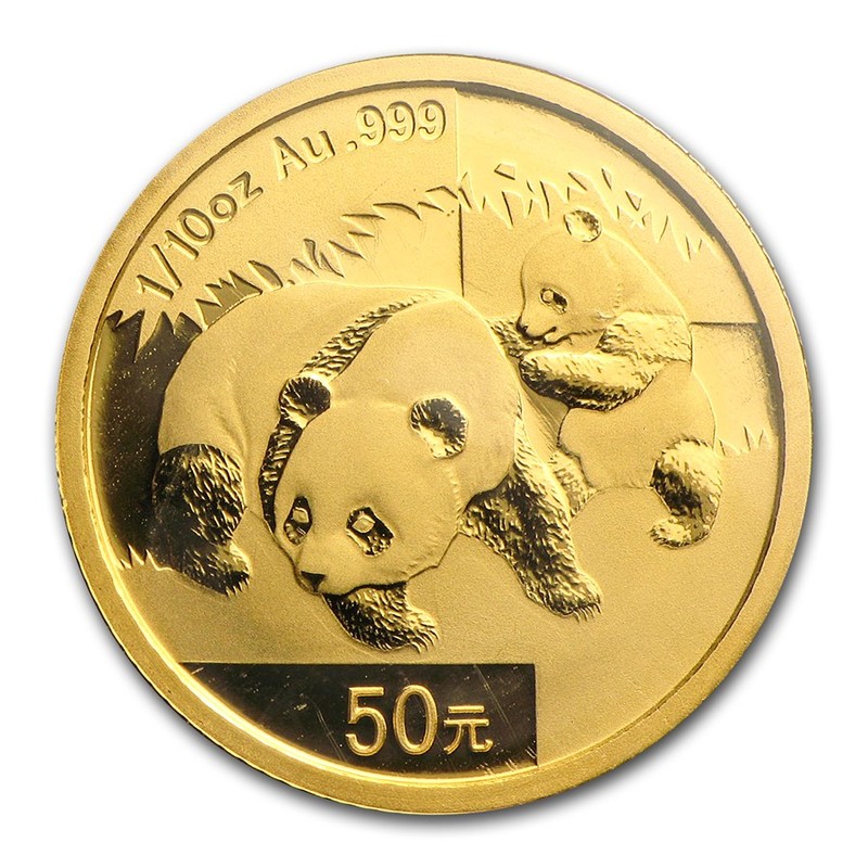 Золотая монета Китая «Панда» 2008 г.в., 3.11 г чистого золота (проба 0.999)