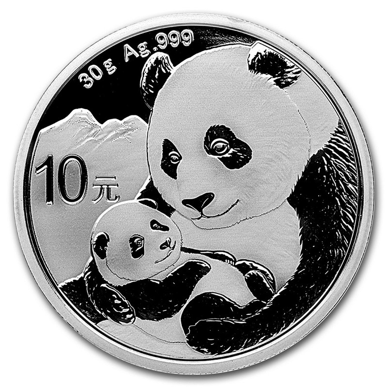 Серебряная инвестиционная монета Китая - Панда 2019 г., 30 г чистого серебра (Проба 0,999)