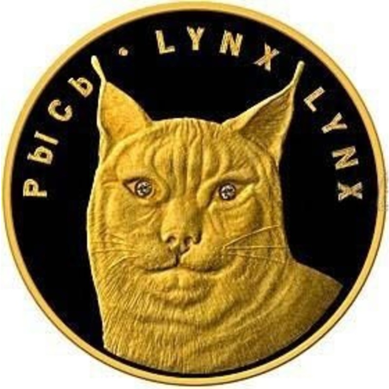 Золотая монета Беларуси "Рысь" 2008 г.в., 7,78 г чистого золота (Проба 0,999)
