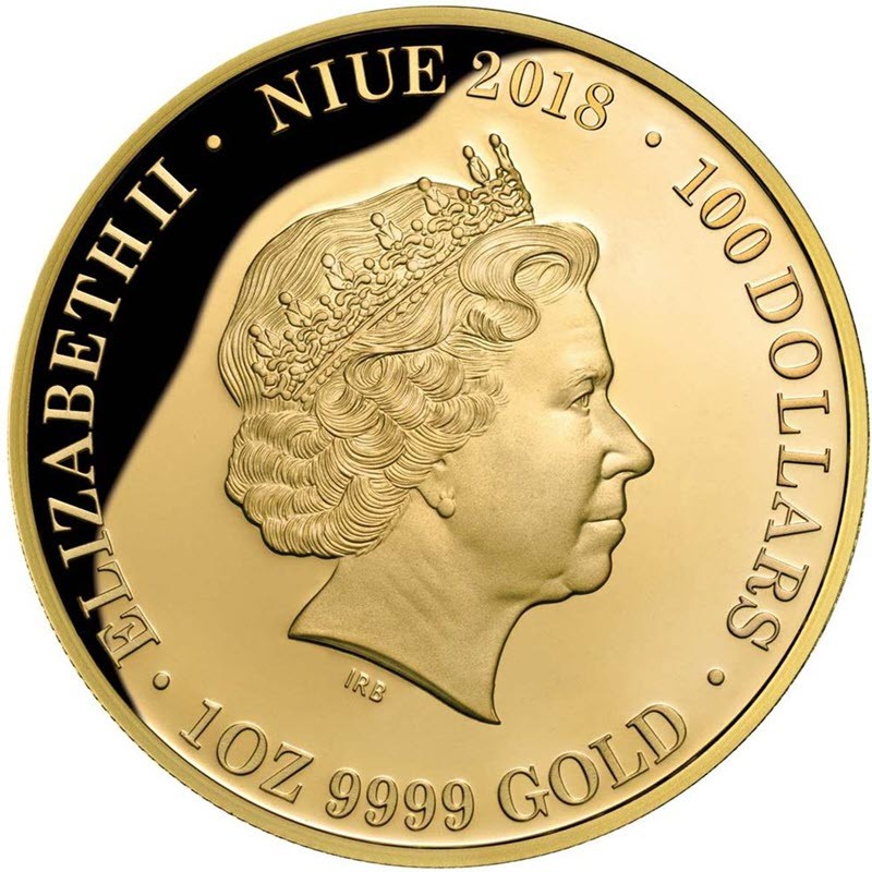 Золотая монета Ниуэ "Красноспинный паук" 2018 г.в., 31,1 г чистого золота (Проба 0,9999)