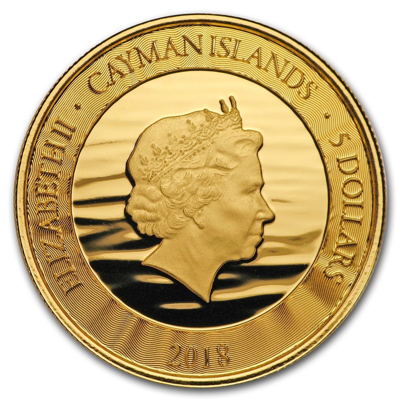 Золотая монета Каймановых островов «Голубой Марлин» с цветом 2018 г.в., 31.1 г чистого золота (проба 0.9999)