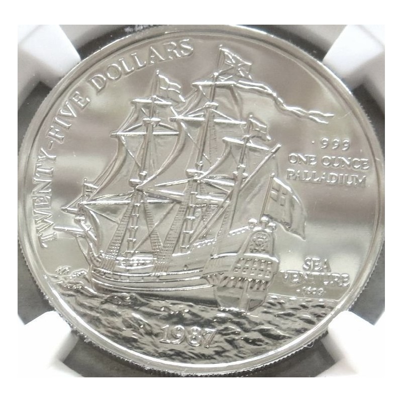 Палладиевая монета Бермудских островов "Английский парусник "Sea Venture" 1987 г.в., 31,1 г палладия (Проба 0,999)
