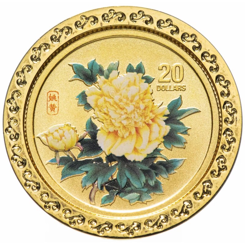Золотая монета Островов Кука "Пионы - Цветы небесной красоты" 2008 г.в., 6.22 г чистого золота (проба 0,9999)