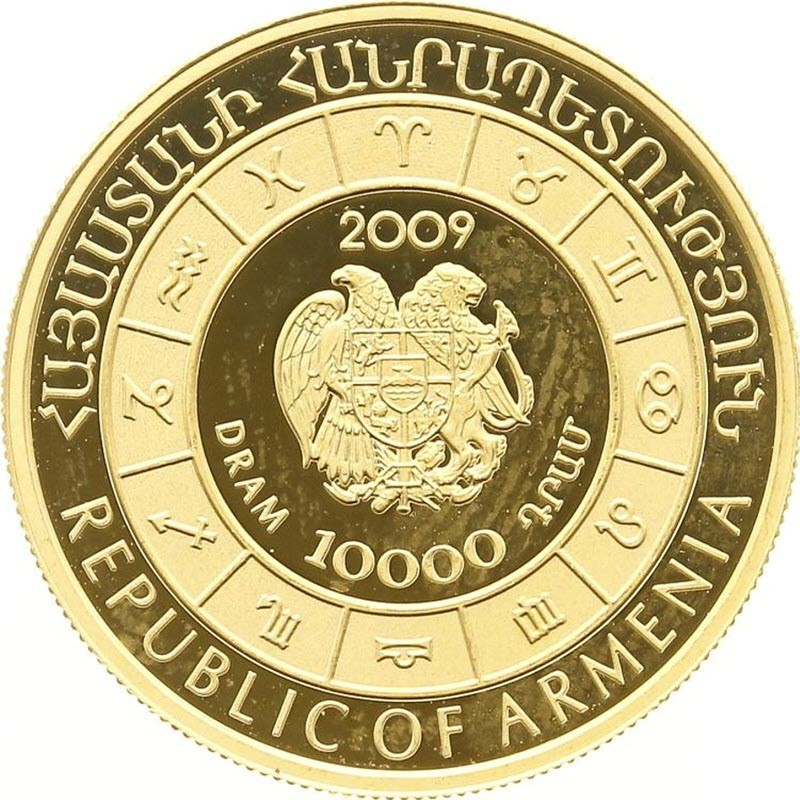 Золотая монета Армении из серии Знаки зодиака - "Телец", 7,74 гр чистого золота (проба 0,900)