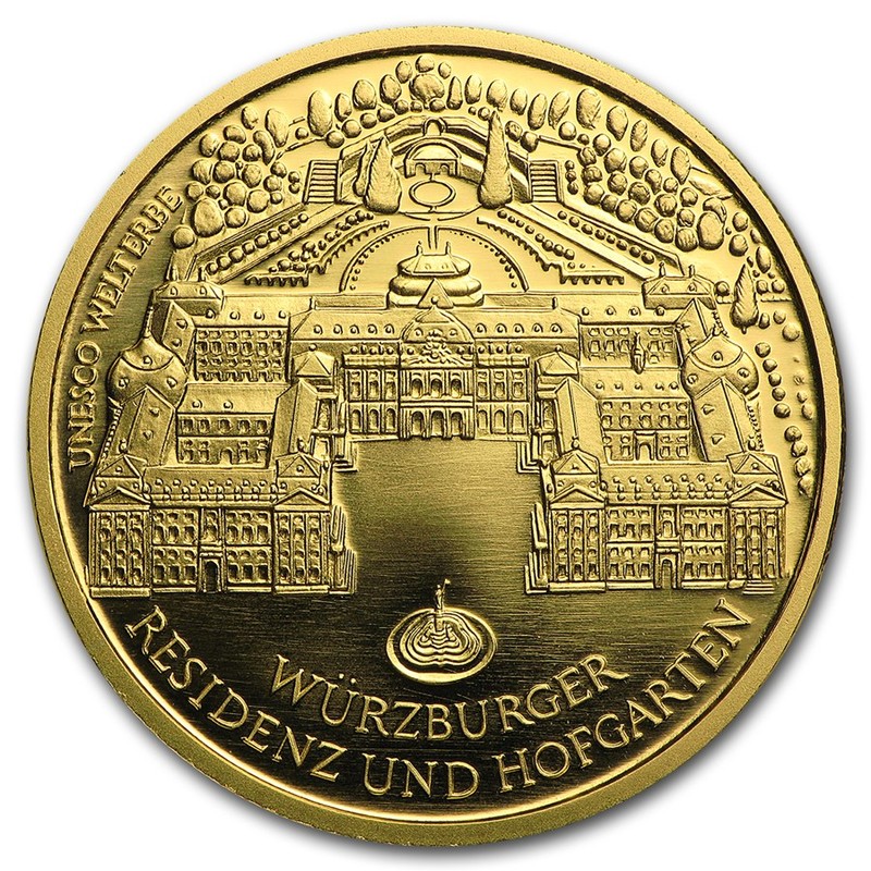 Золотая монета Германии «Всемирное наследие ЮНЕСКО - Вюрцбургская резиденция» 2010 г.в., 15.55 г чистого золота (проба 0.9999)