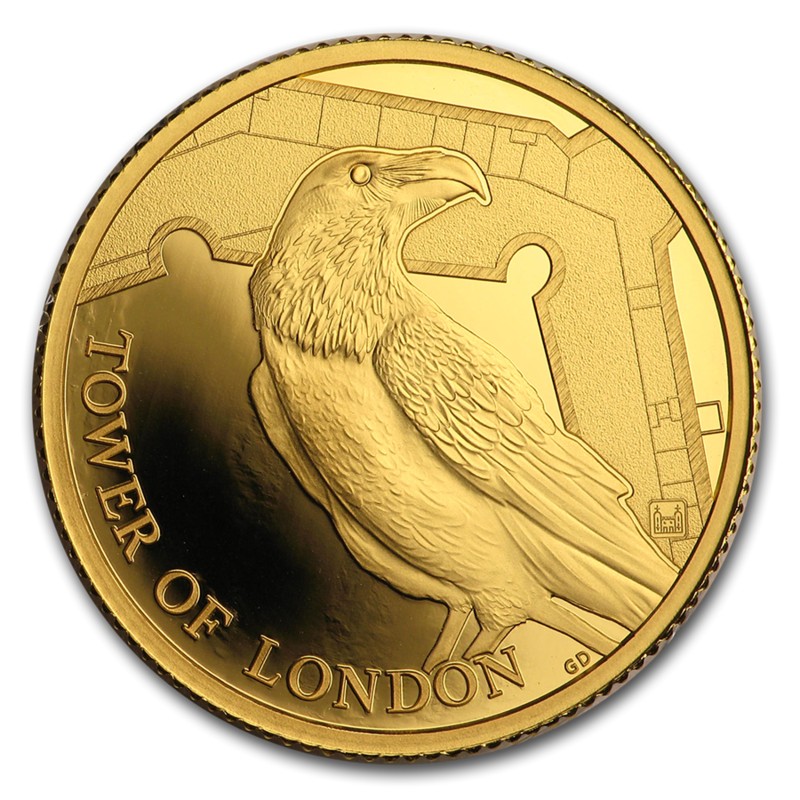Золотая монета Великобритании "Лондонский Тауэр. Легенда о Воронах" 2019 г.в., 7,78 г чистого золота (Проба 0,9999)