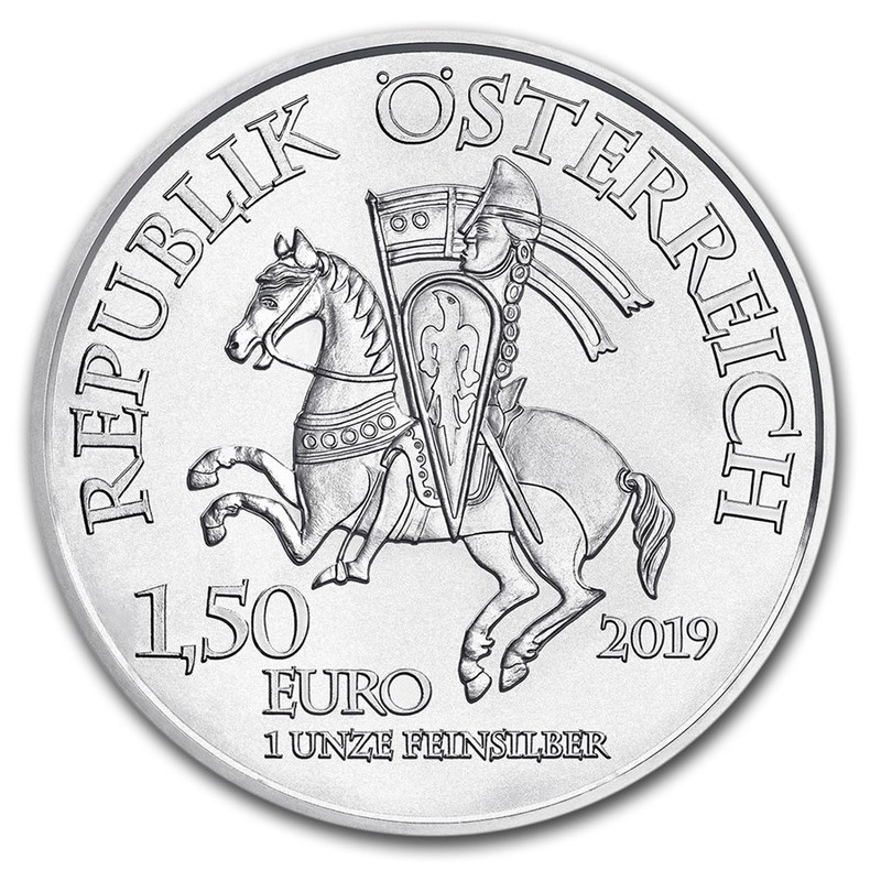 Серебряная монета Австрии "Герцог Леопольд V" 2019 г.в., 31,1 г чистого серебра (Проба 0,999)