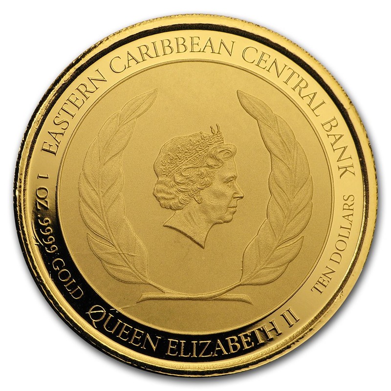 Золотая монета Ангильи "Лобстер" 2018 г.в. (с цветным изображением), 31,1 г чистого золота (Проба 0,9999)