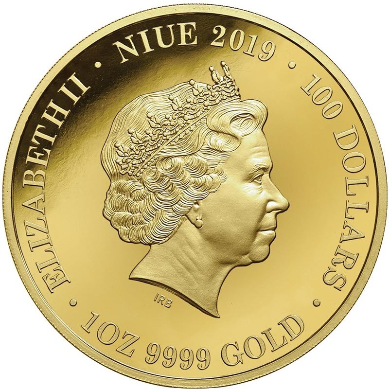 Золотая монета Ниуэ "Ночная Австралия. Утконос" 2019 г.в., 31,1 г чистого золота (Проба 0,9999)