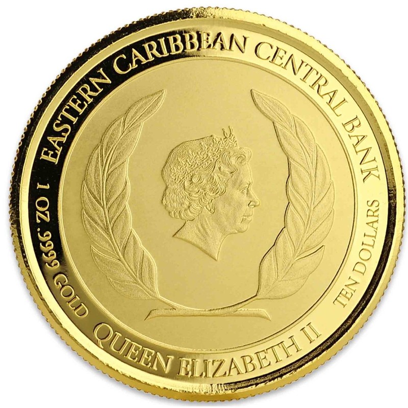 Золотая монета Сент-Люсии "Фламинго" 2018 г.в., 31,1 г чистого золота (Проба 0,9999)