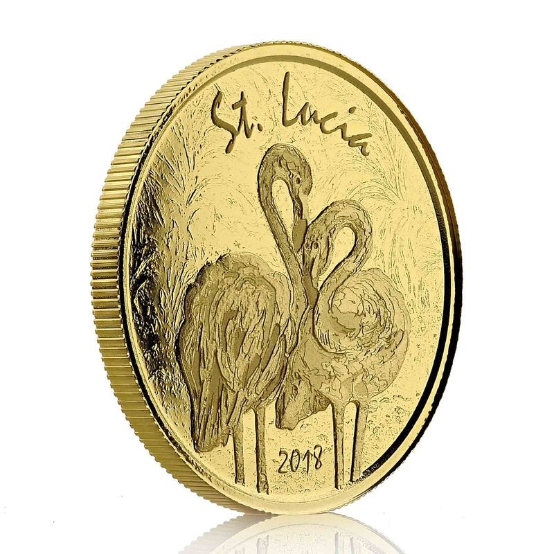 Золотая монета Сент-Люсии "Фламинго" 2018 г.в., 31,1 г чистого золота (Проба 0,9999)