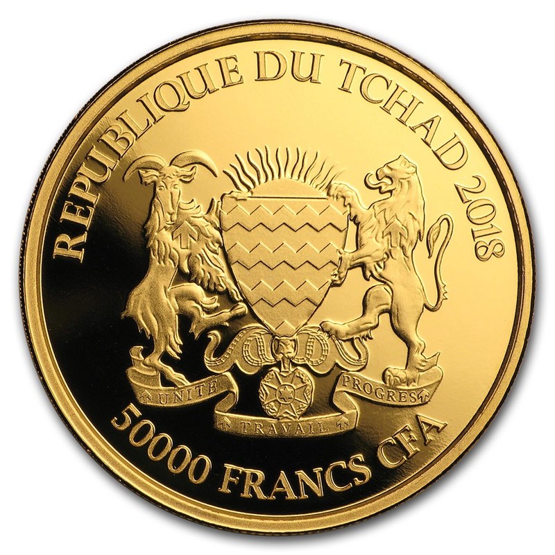 Золотая монета Чада «Мандала. Носорог» 2018 г.в., 31.1 г чистого золота (проба 0.9999)