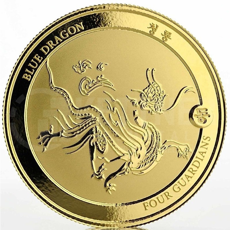 Золотая монета Чада "Четыре стража. Голубой Дракон" 2018 г.в., 31,1 г чистого золота (Проба 0,9999)