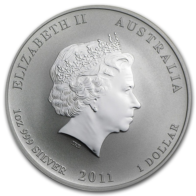 Серебряная монета Австралии "Год Кролика" 2011 г.в., 31,1 г чистого серебра (Проба 0,9999)