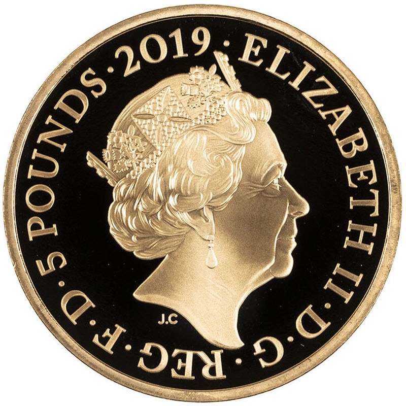 Золотая монета Великобритании "Лондонский Тауэр. Легенда о Воронах" 2019 г.в., 36,61 г чистого золота (Проба 0,917)
