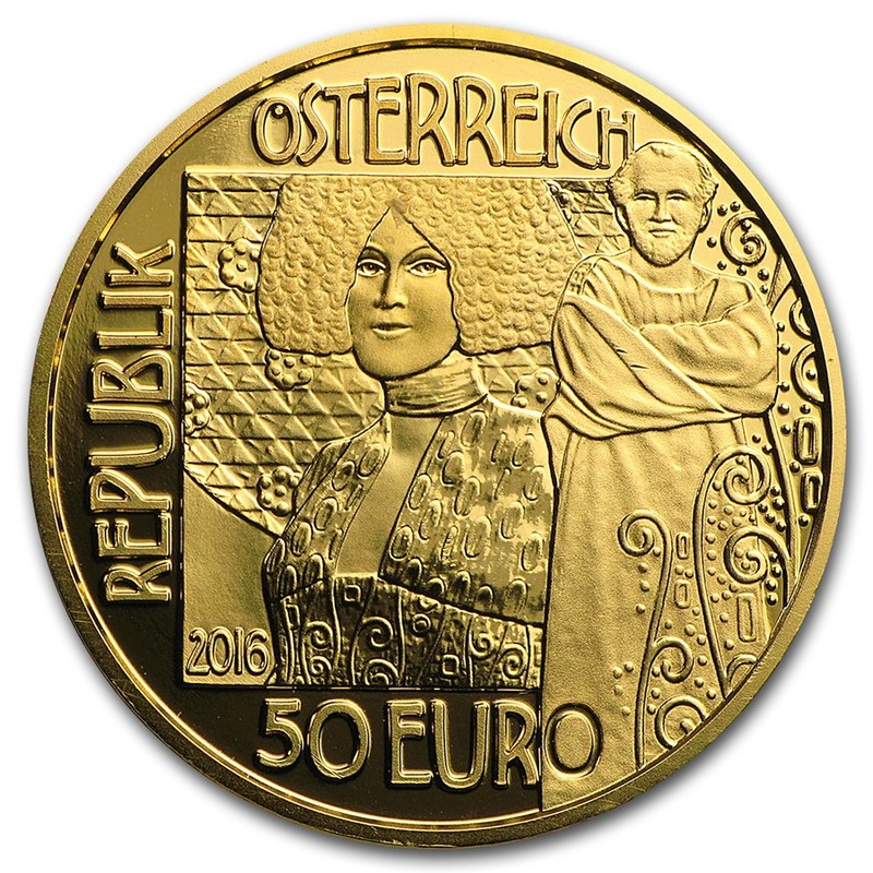 Золотая монета Австрии "Климт и его женщины. Поцелуй" 2016 г.в., 10 г чистого золота (Проба 0.986)