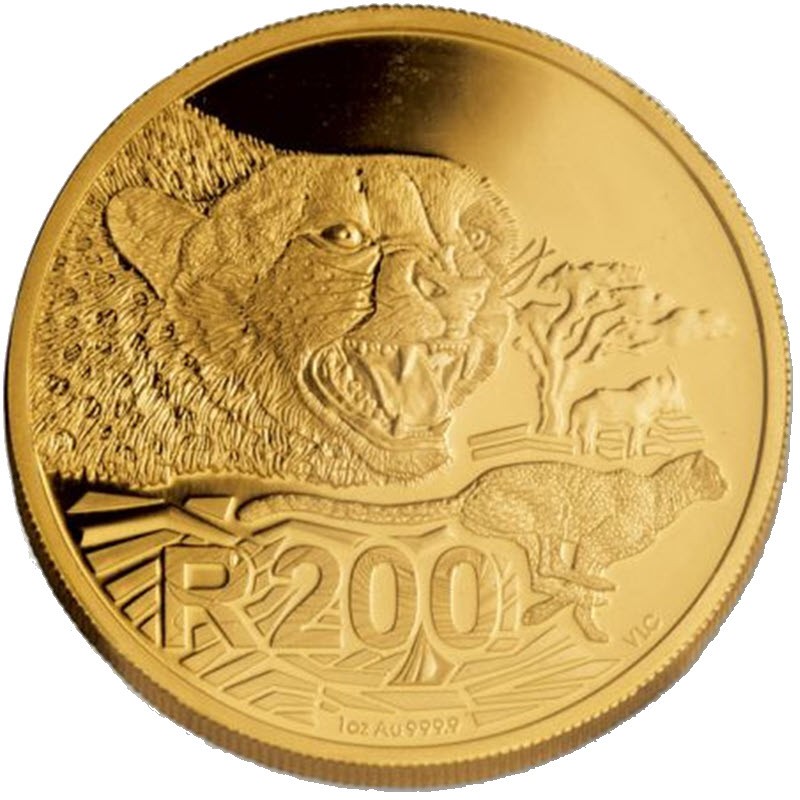 Золотая монета ЮАР "Большие кошки. Гепард" 2016 г.в., 31,1 г чистого золота (Проба 0,9999)