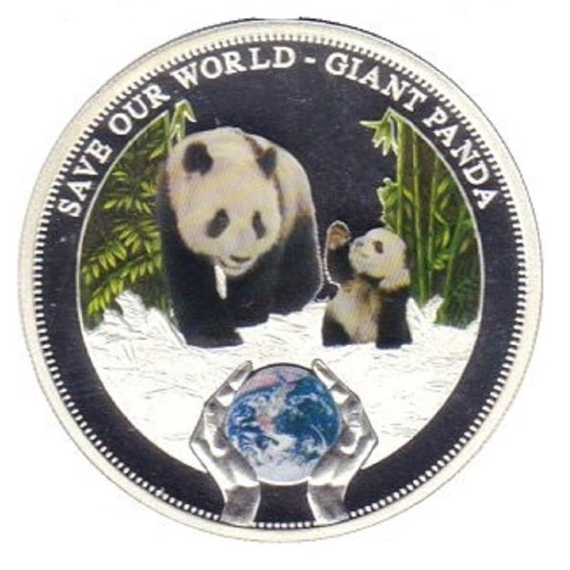 Серебряная монета Островов Кука "Сохраним наш мир. Большая панда" 2013 г.в., 31,1 г чистого серебра (Проба 0,999)