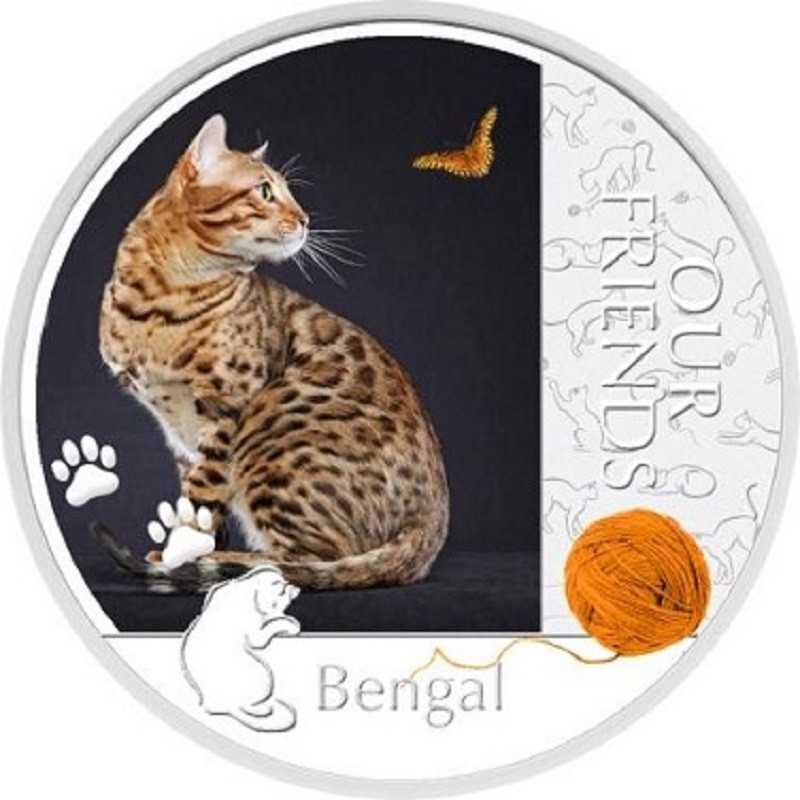 Серебряная монета Ниуэ "Бенгальская кошка" 2012 г.в., 31.1 г чистого серебра (Проба 0,999) в футляре