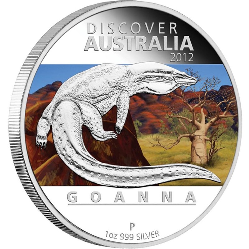 Серебряная монета Австралии "Открой Австралию. Варан" 2012 г.в., 31.1 г чистого серебра (Проба 0,999)
